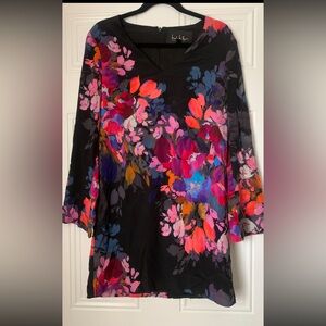 Nicole Miller Vibrant Floral Long Sleeve Silk Mini Dress Size 2